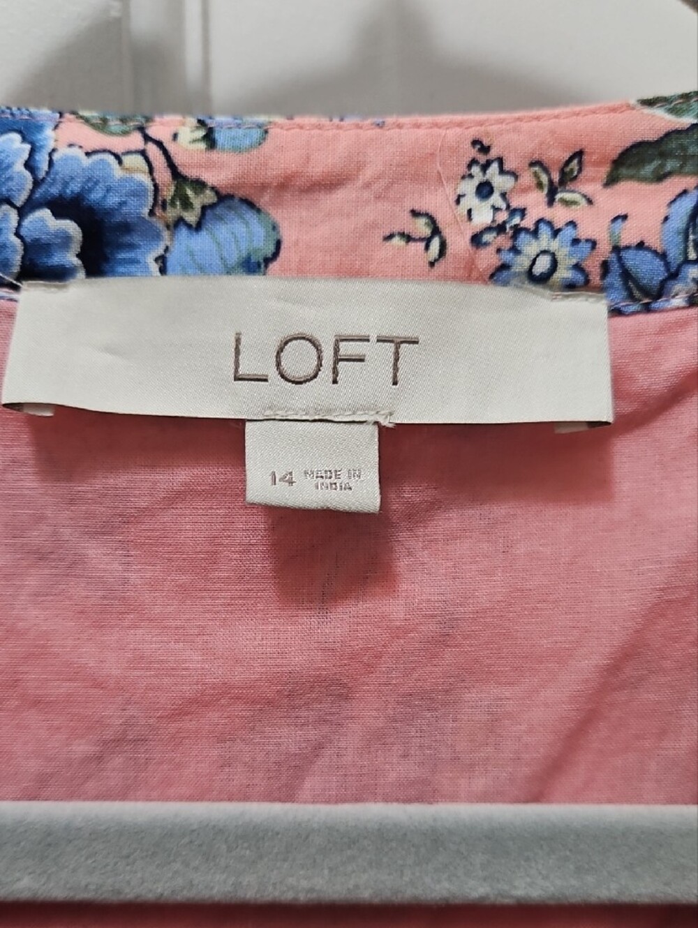 LOFT Pink Floral 3/4 Sleeve Tiered Dress Size 14 Embroidery - Picture 2 of 9